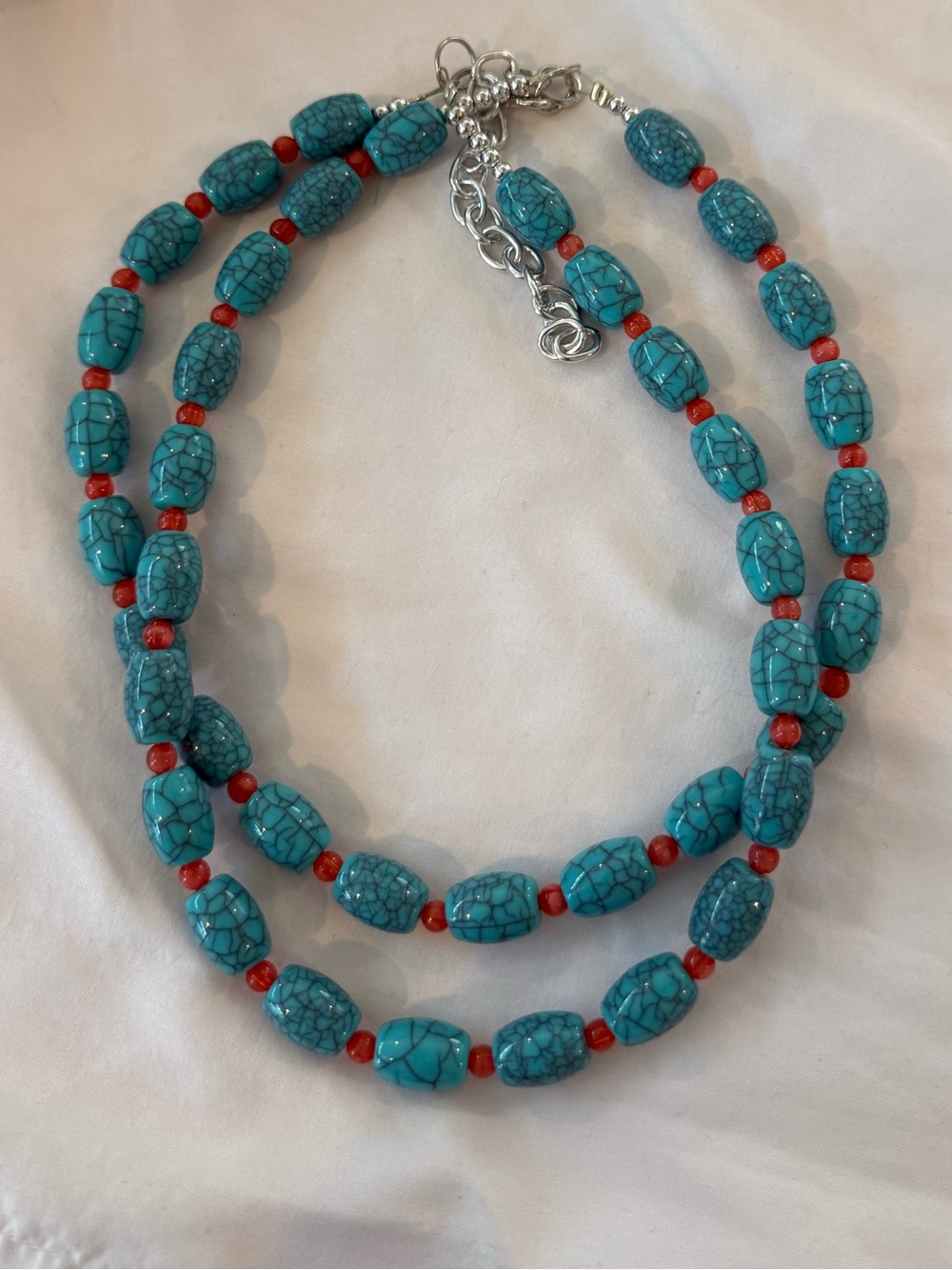 Turquoise and Red Beaded Double-Strand Necklace - Women Jewelry